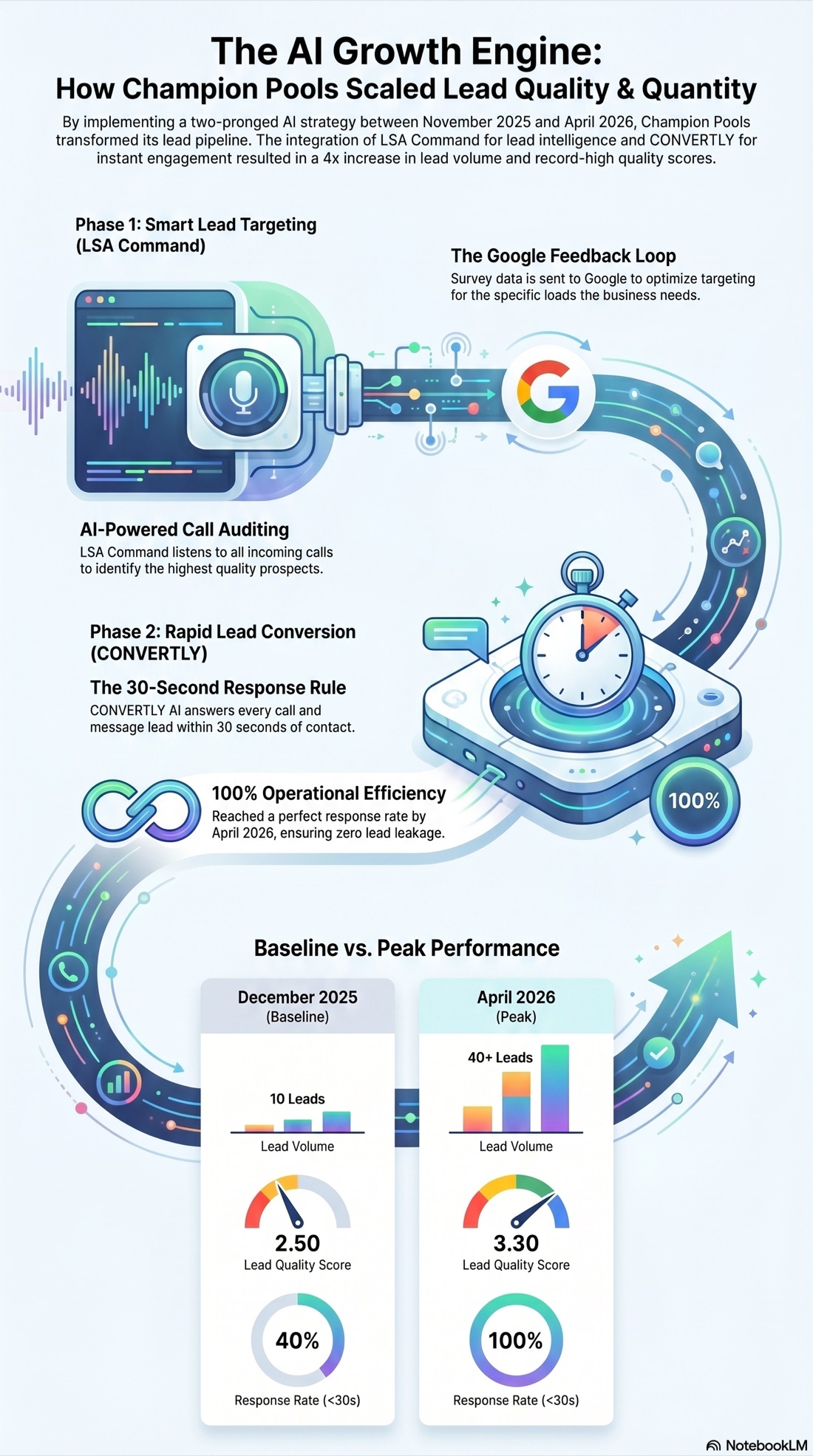 Champion Pools case study showing LSA Command and Convertly growth engine